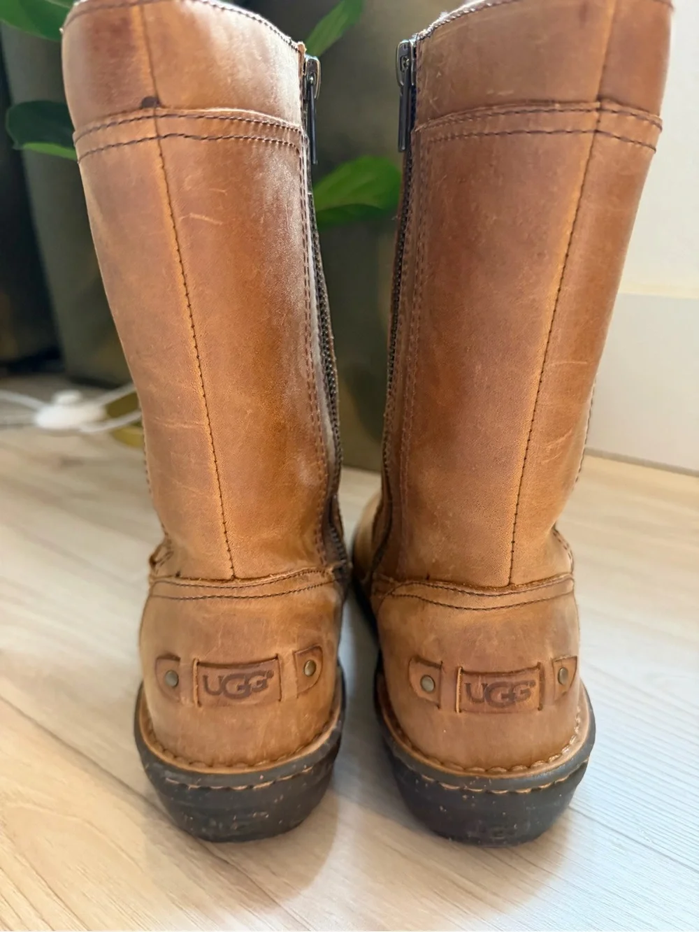 UGG Women's Tan Leather Mid-Calf Winter Boots